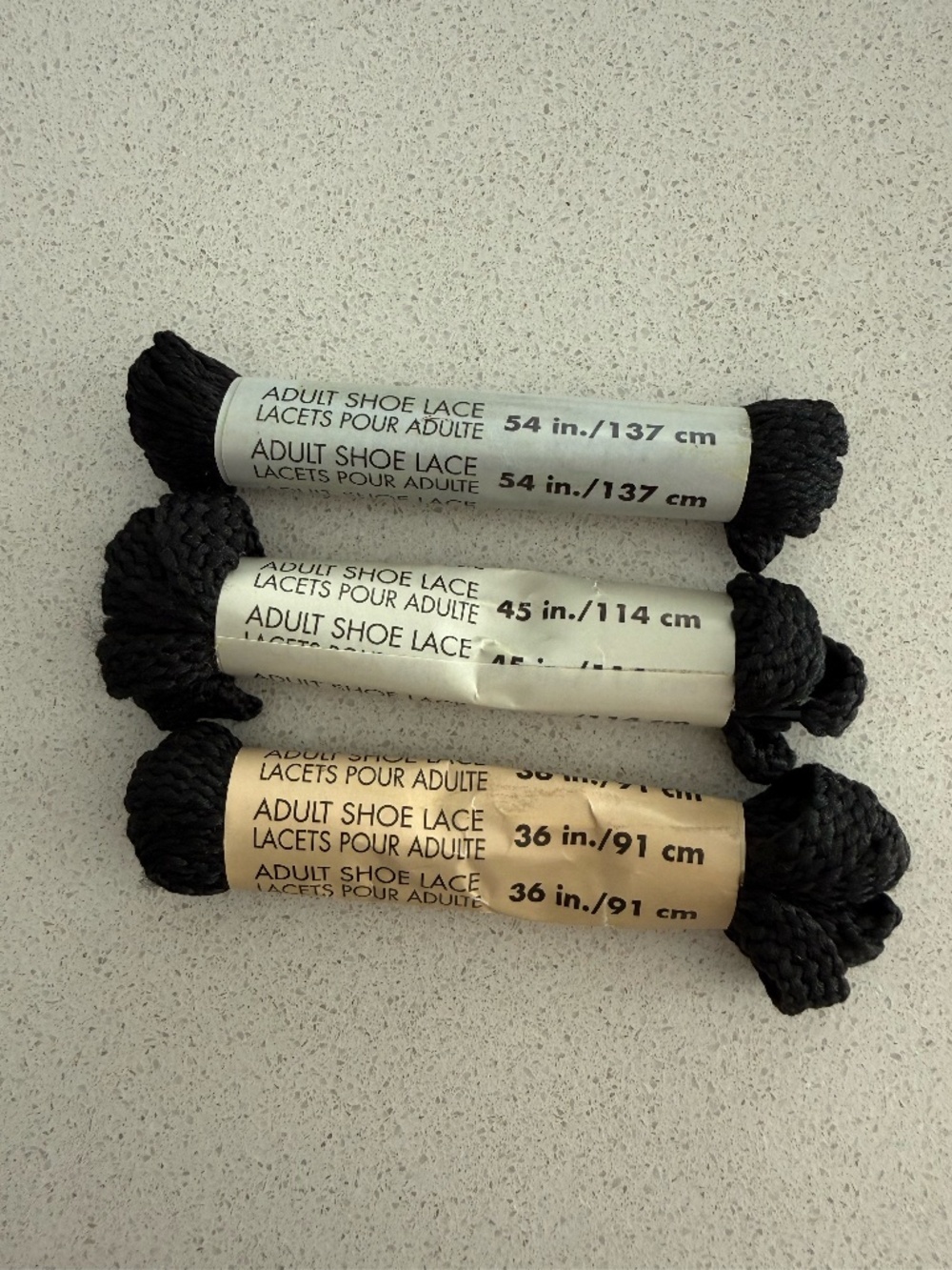 NWT 3-Pack Black Adult Shoe Laces – 36”, 45” & 54” (91cm, 114cm & 137cm)